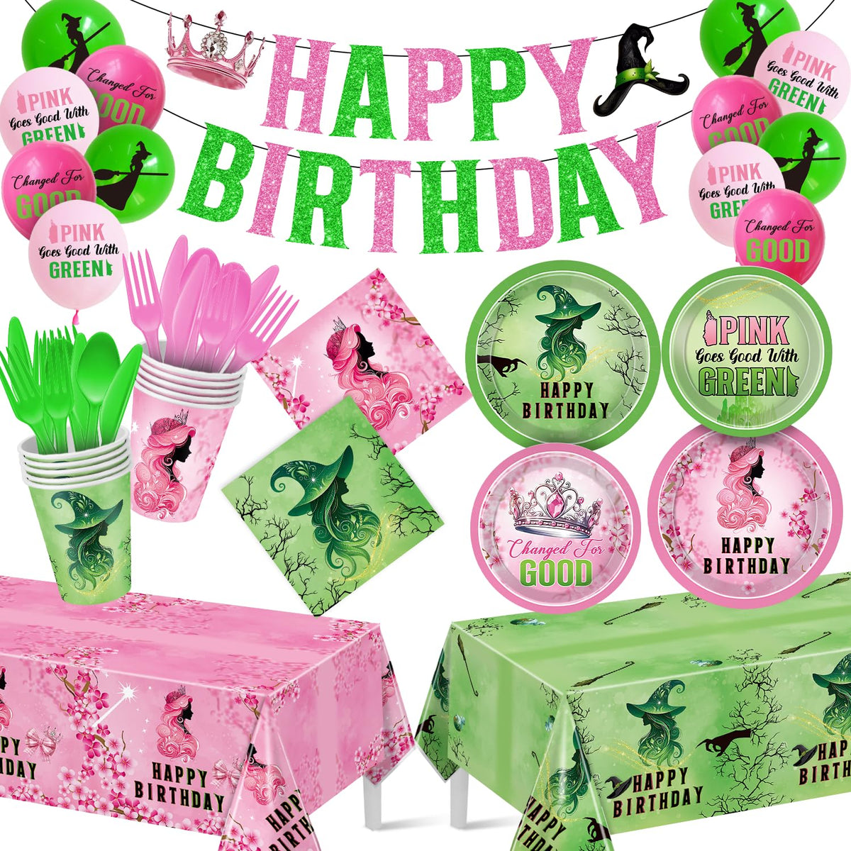 Pekeng pink and green birthday banner to set a playful party mood