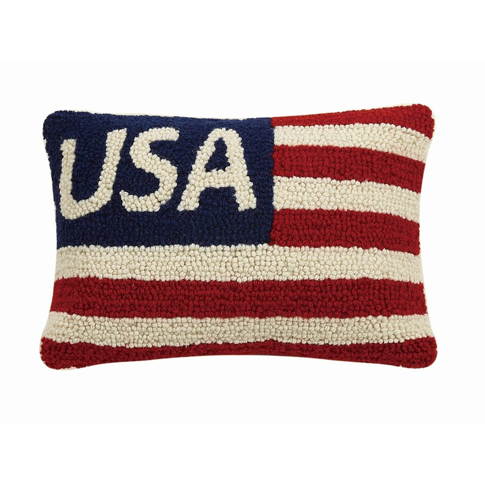 Peking Handicraft USA flag patriotic mini hooked wool pillow for cozy sofa decor.