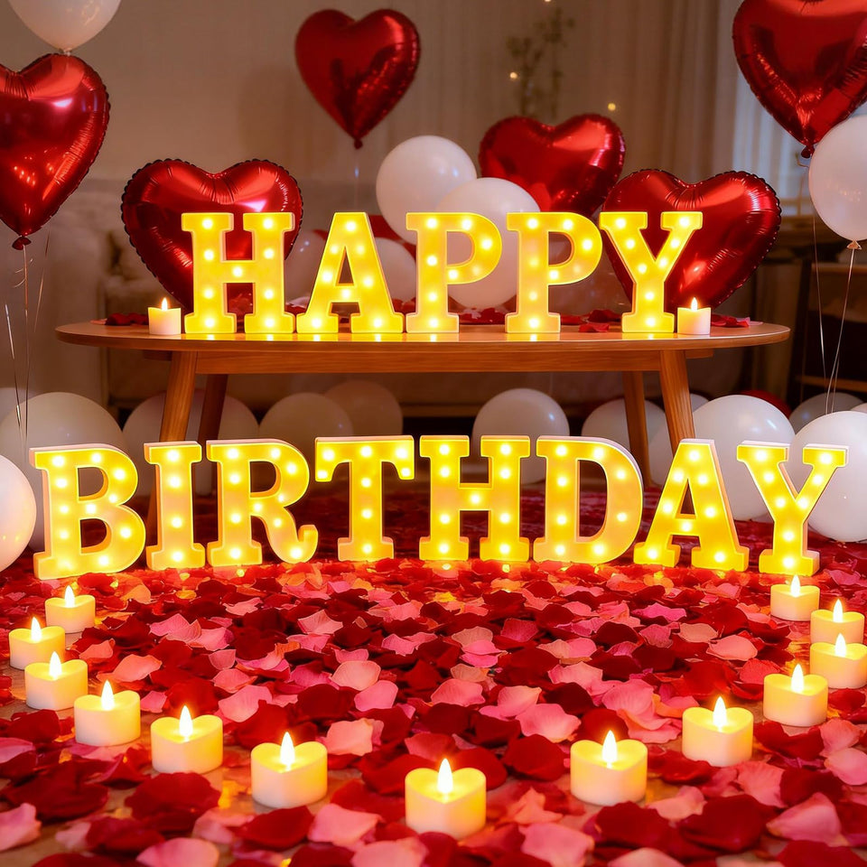 Peledic Happy Birthday letters illuminate the space for memorable photos
