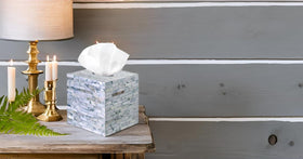 PEMAR farmhouse boho style tissue holder blue complements rustic interiors