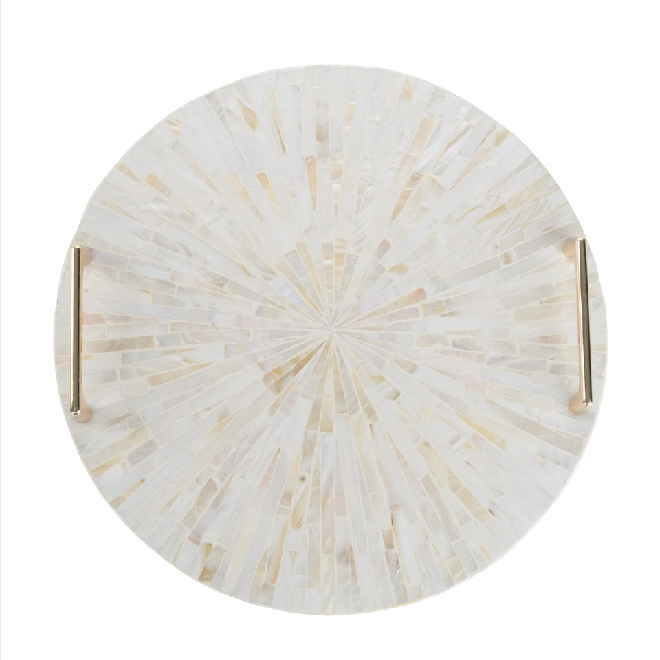 PEMAR Mother of Pearl Tray, round, ideal for displaying jewelry and perfumes.