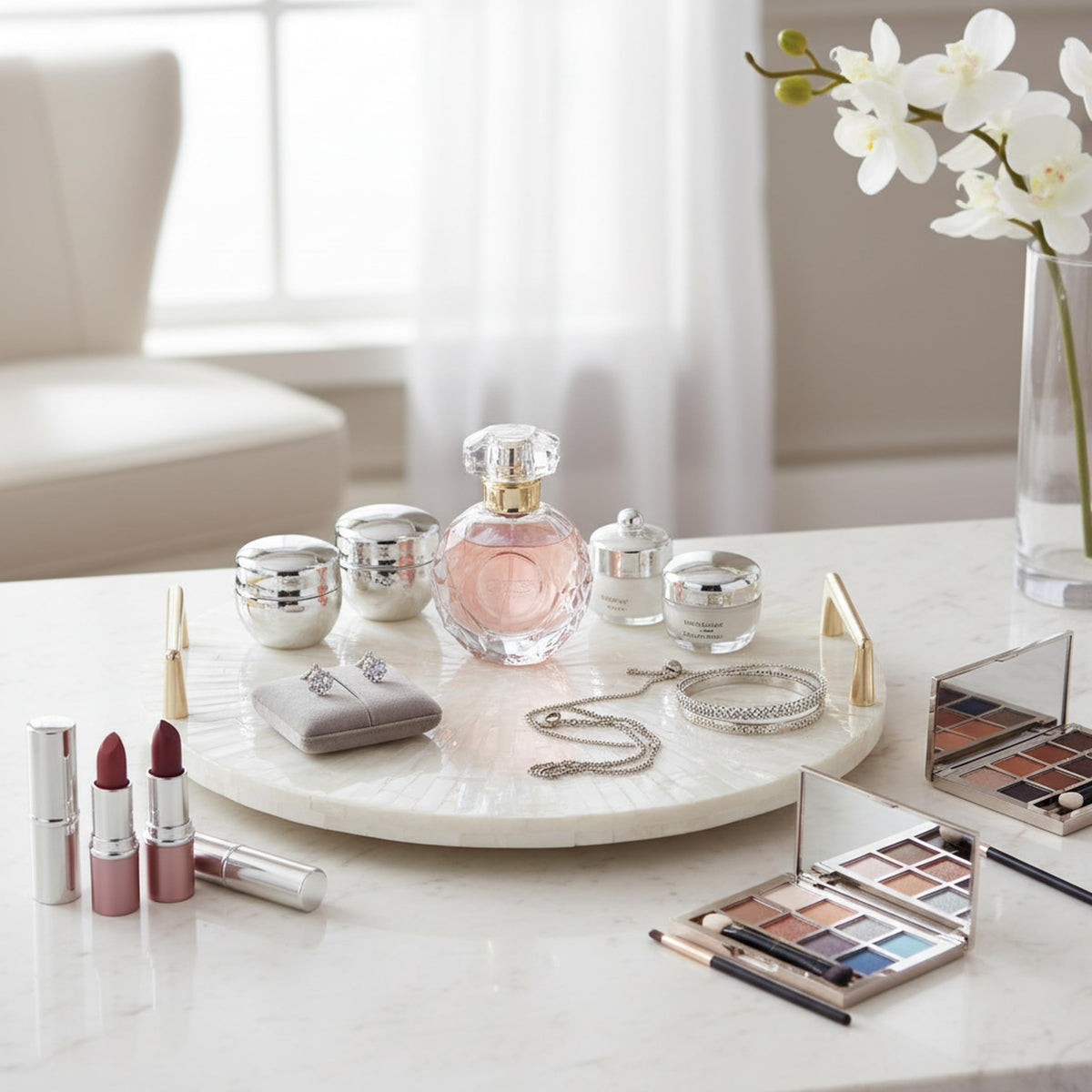 PEMAR tray on dresser functions as catchall for small items.