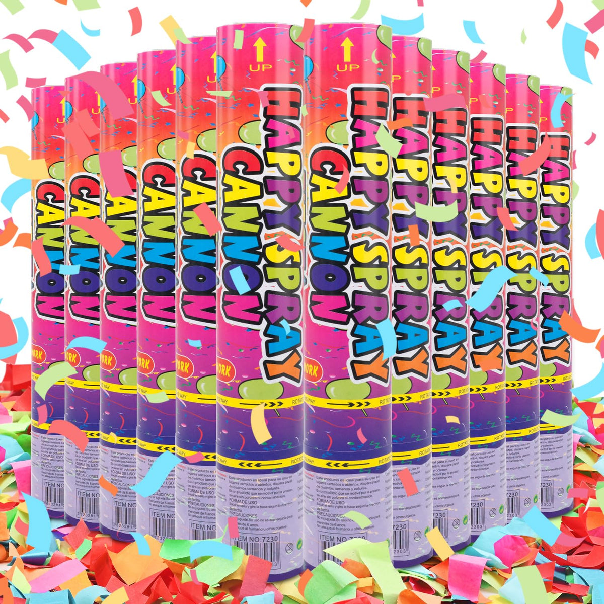PEMUI confetti cannon 12-inch multicolor ready for festive celebrations.