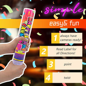 PEMUI confetti popper being twisted to activate for a quick pop.