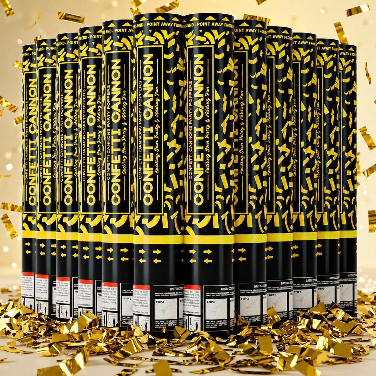 PEMUISE confetti cannon gold 12-pack ready for celebrations.