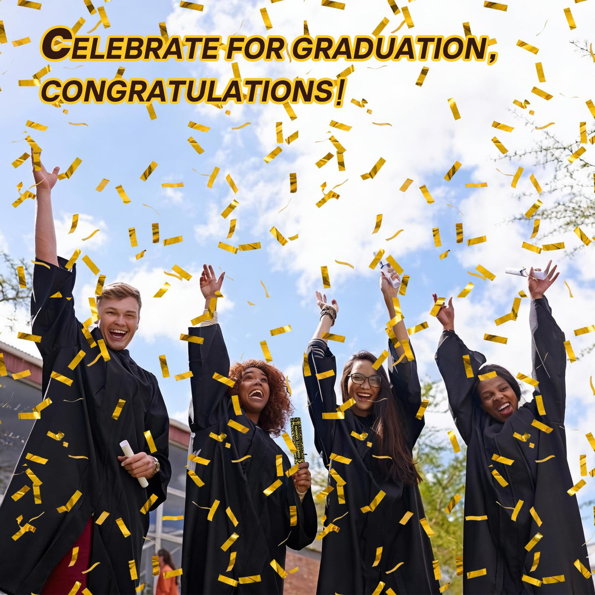 PEMUISE golden confetti bursts create memorable moments.