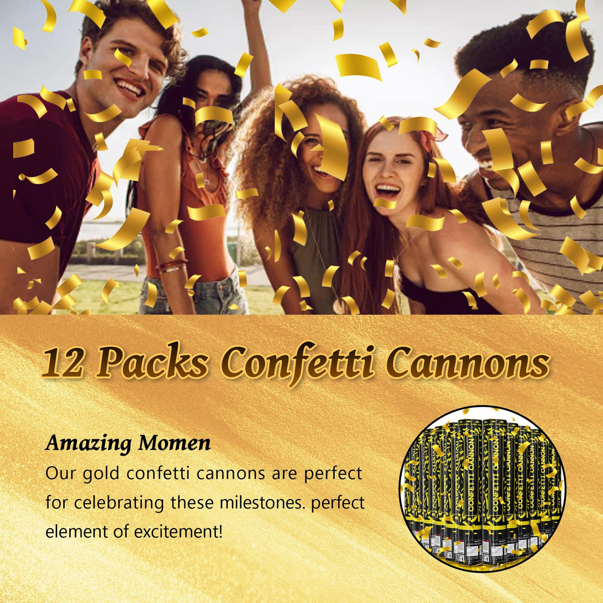 PEMUISE confetti cannon gold twist-action design for easy setup.