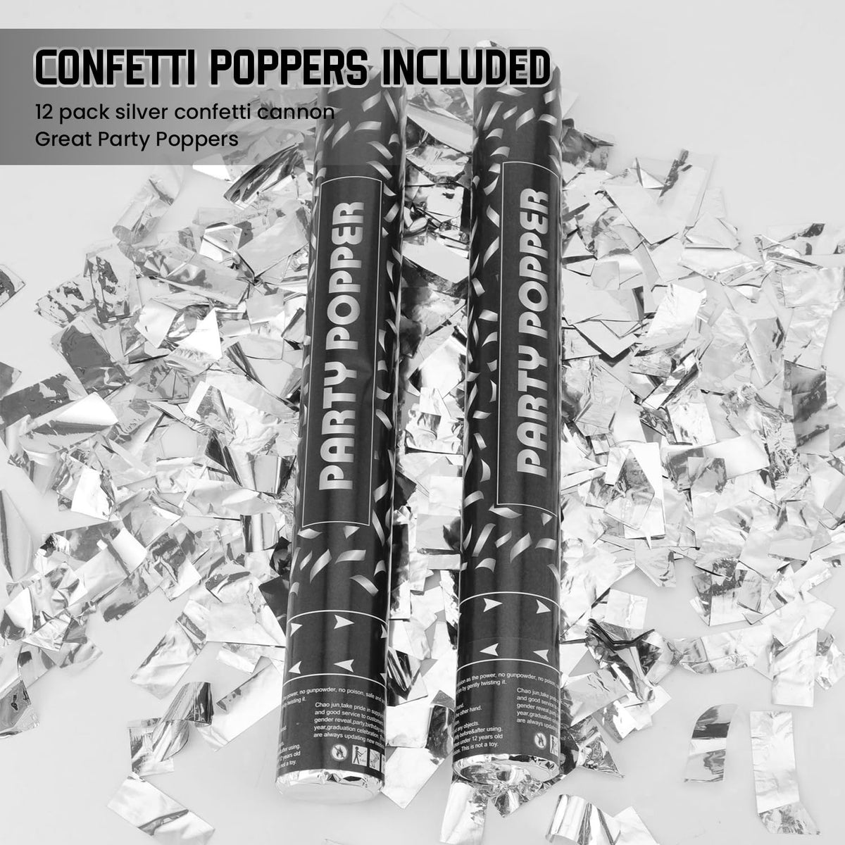 PEMUISE Mylar silver confetti cannons in bulk for large events