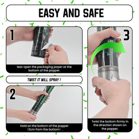 pemuise 12-inch confetti cannon releasing green Mylar confetti