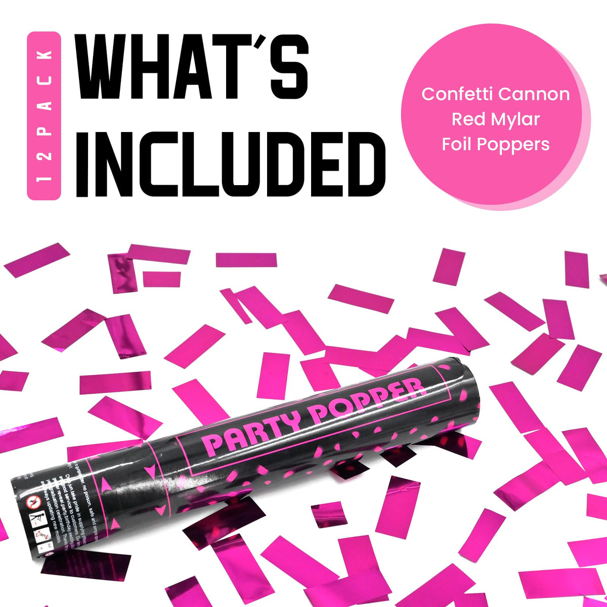Pemuise pink confetti popper close-up highlighting high quality Mylar
