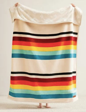 Pendleton plush throw edge binding close-up shows durable finish for everyday use.