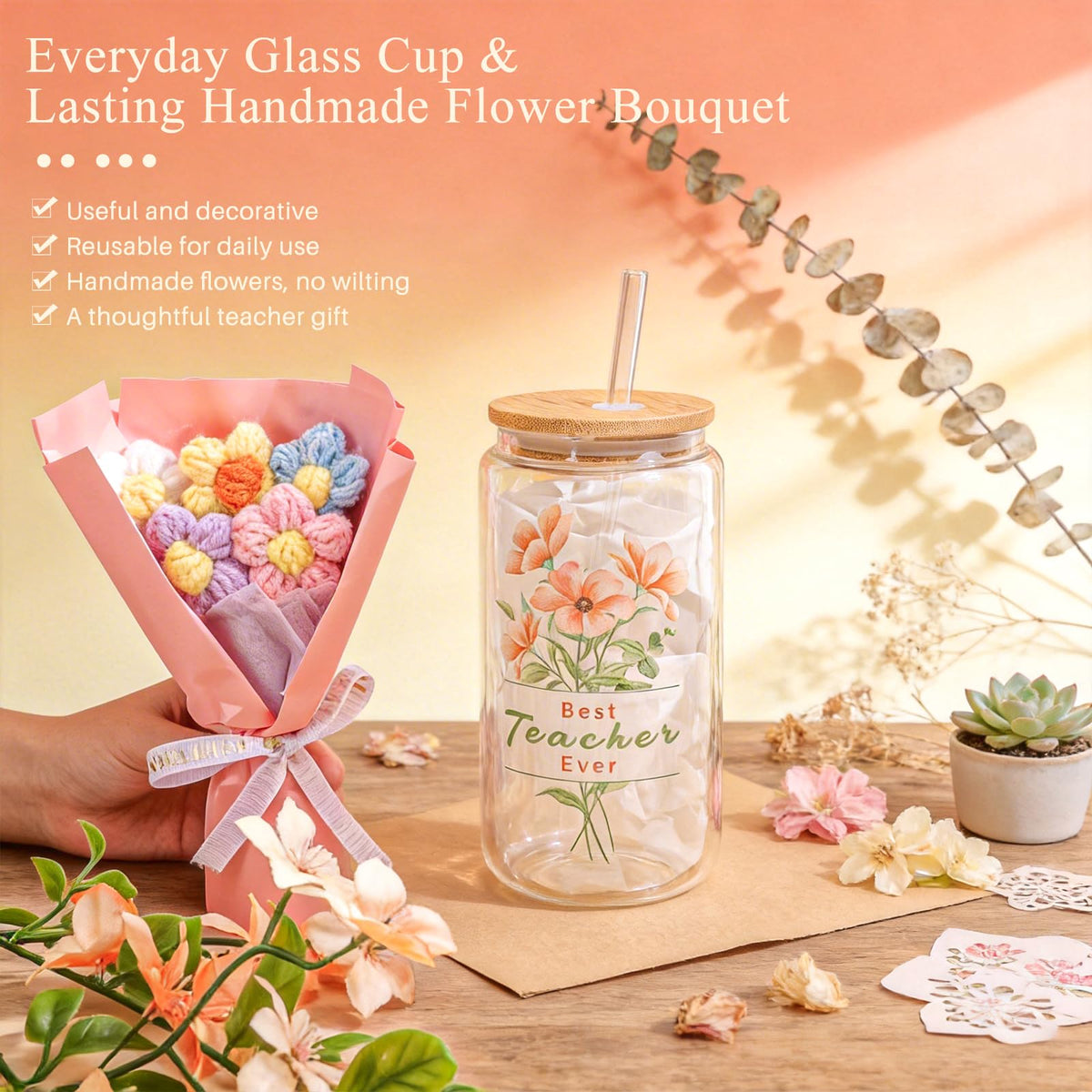 Pengtai knitted flower bouquet adds a cozy decorative touch