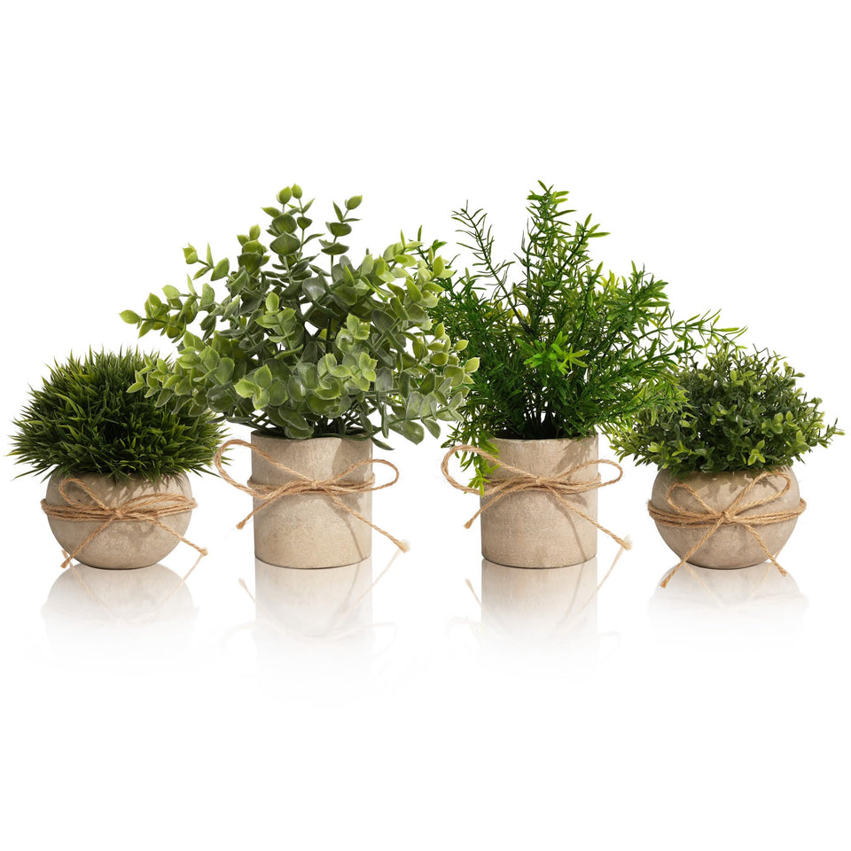 PENGYEE 4-pack small fake plants brighten bathroom decor with frosted gray leaves