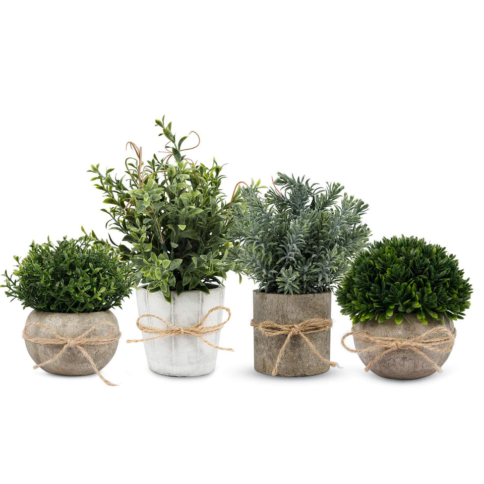 PENGYEE small artificial plants in white pulp pots, front view for chic home decor.