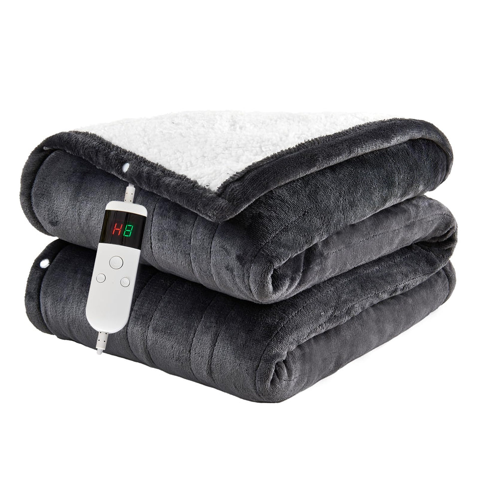 PENGZHU ELECTRIC BLANKET throw on bed provides cozy warmth for chilly nights.