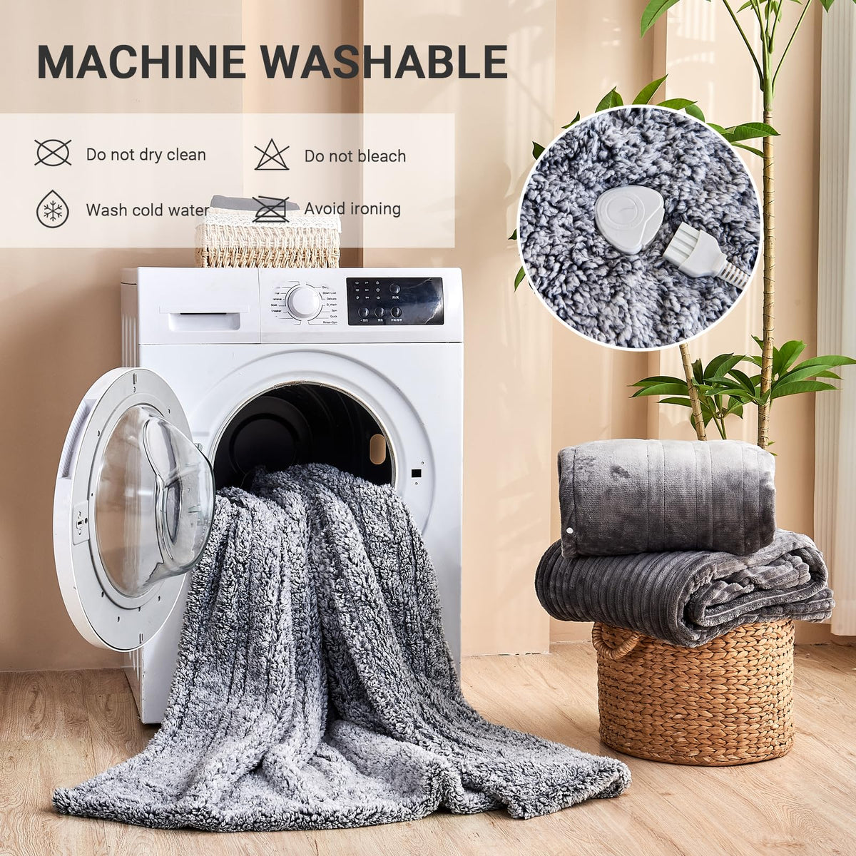 Pengzhu Technology heated blanket on sofa provides quick warmth.