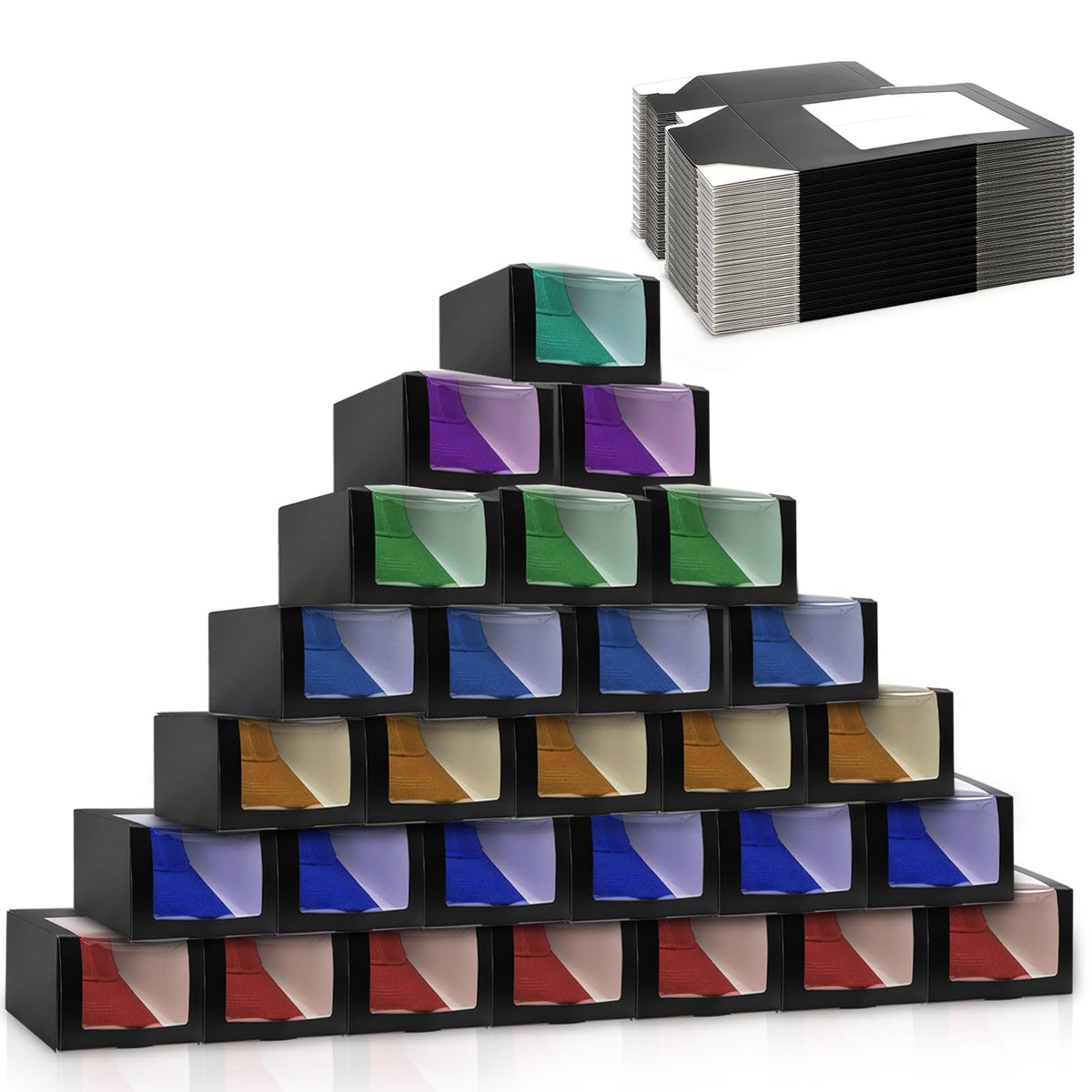 Peohud 25-pack black hat box with window, front view for easy display.