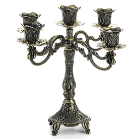 Peohud 5-candle metal candelabra, 10-inch height, ideal for formal tables and romance-friendly ambiance.