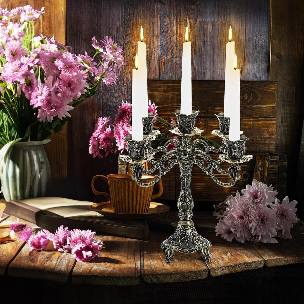 Peohud durable alloy candlestick provides lasting tabletop elegance.