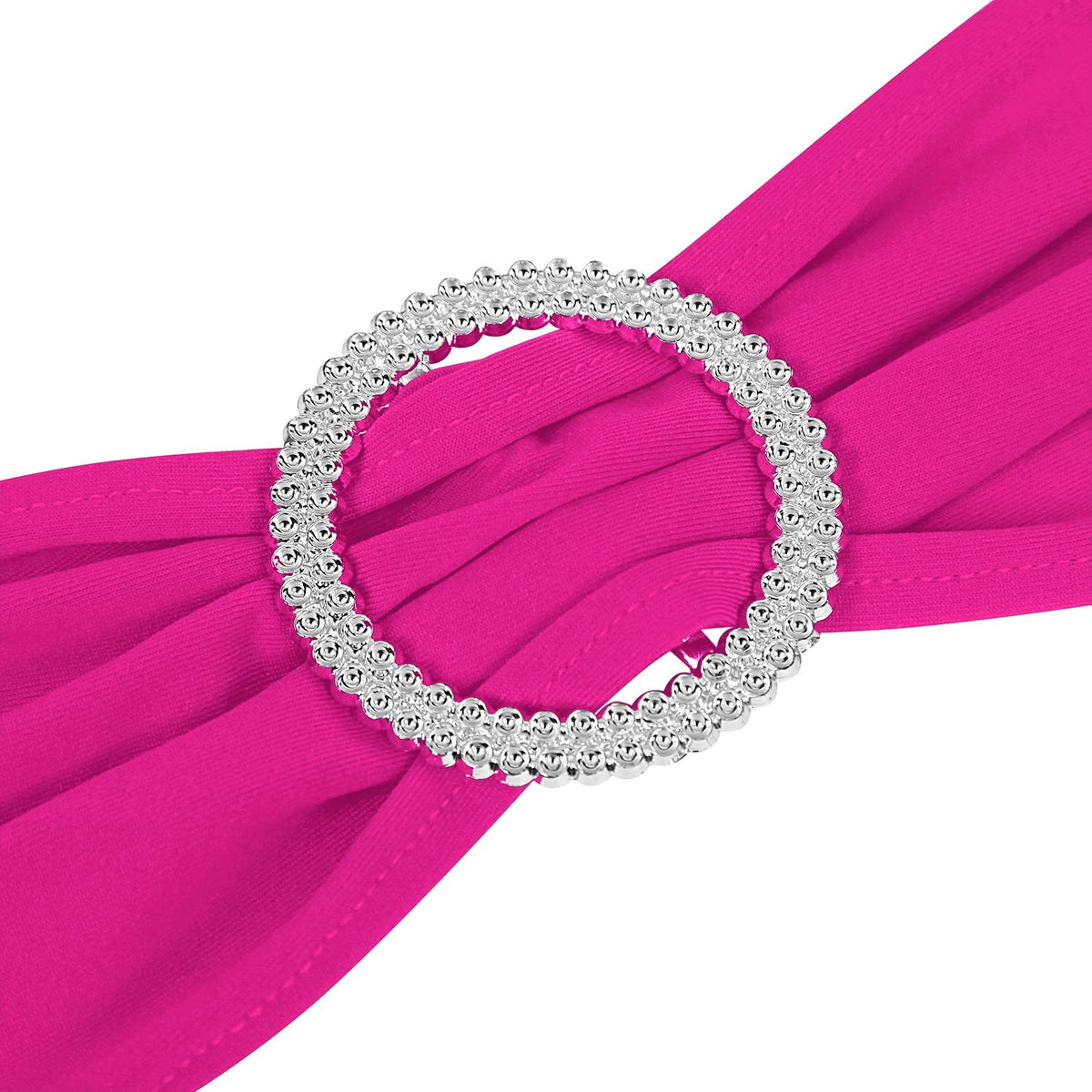 Peomeise wedding chair sash in fuchsia adds vibrant color to event decor.