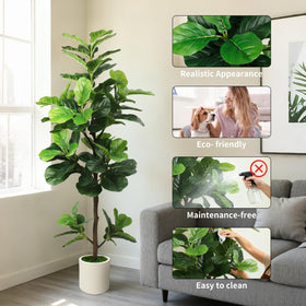 White planter with fake moss adds a fresh, modern touch.