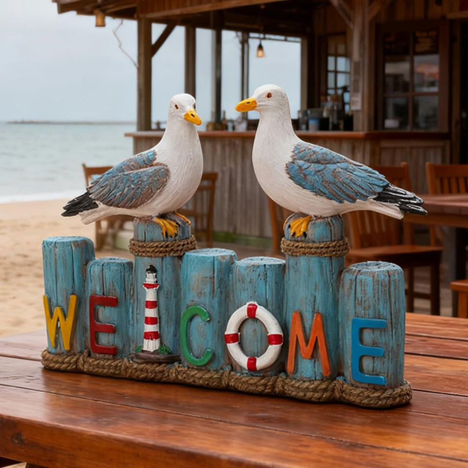 PepFurSt resin birds statue with seagull and lighthouse for welcoming entryways
