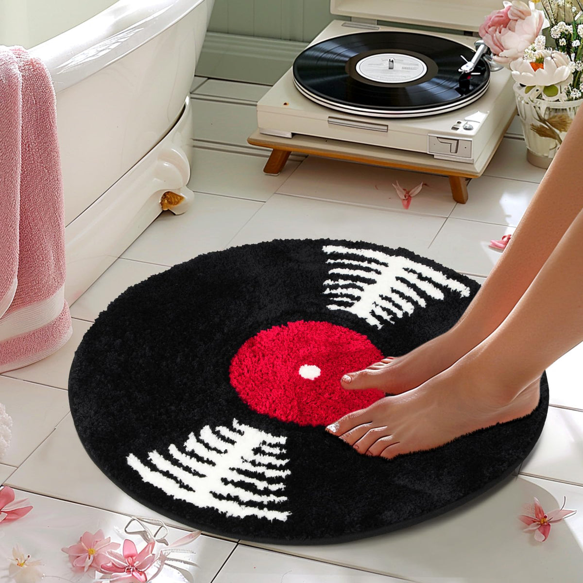 Percozzi vinyl record bath mat non-slip back ensures steadier footing