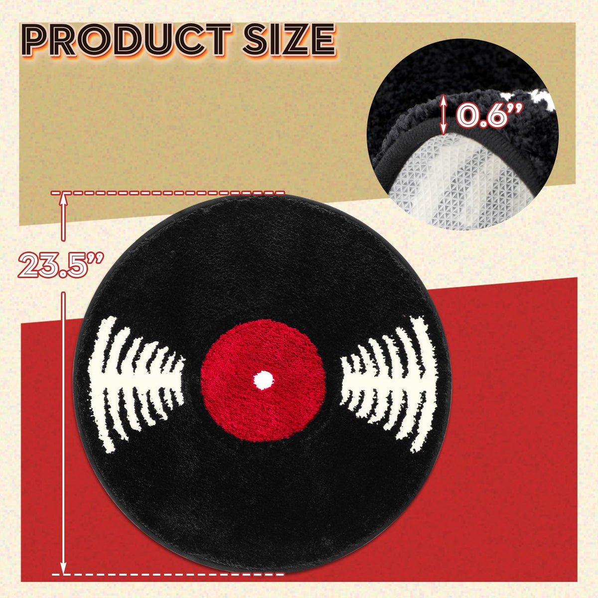 Percozzi vinyl record bath mat plush texture closeup emphasizing absorbent microfiber
