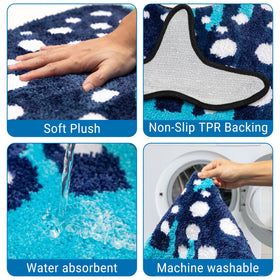Percozzi Whale Shark bath rug close-up fabric highlights plush texture and soothing blue tones