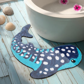 Percozzi Whale Shark bath rug front view showcases playful ocean design for a soft underfoot experience
