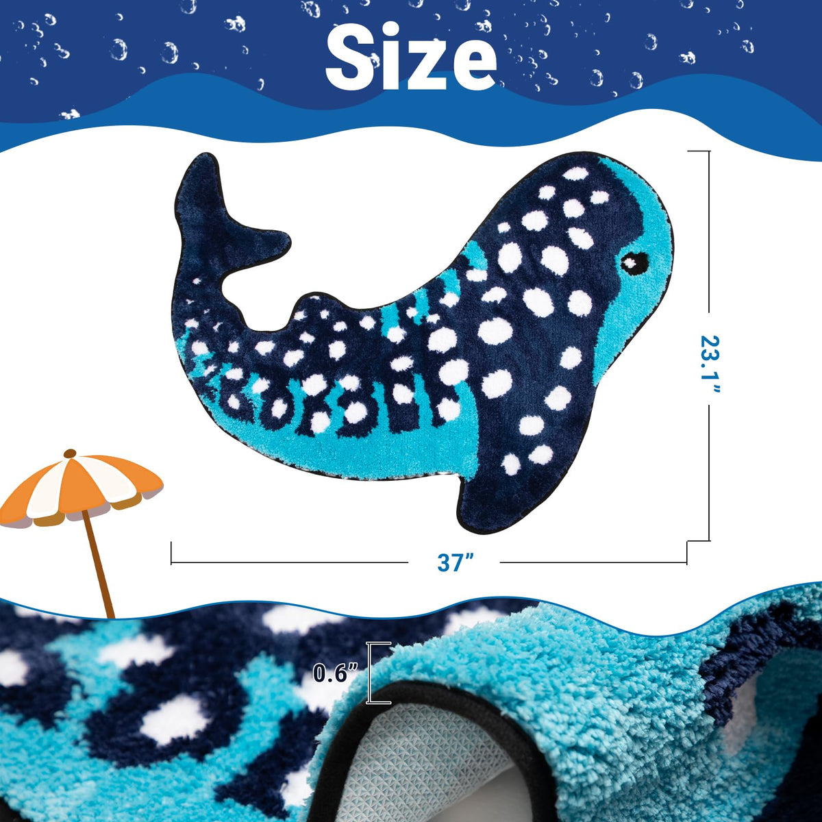 Percozzi Whale Shark bath rug texture detail captures luxurious 0.6-inch pile underfoot