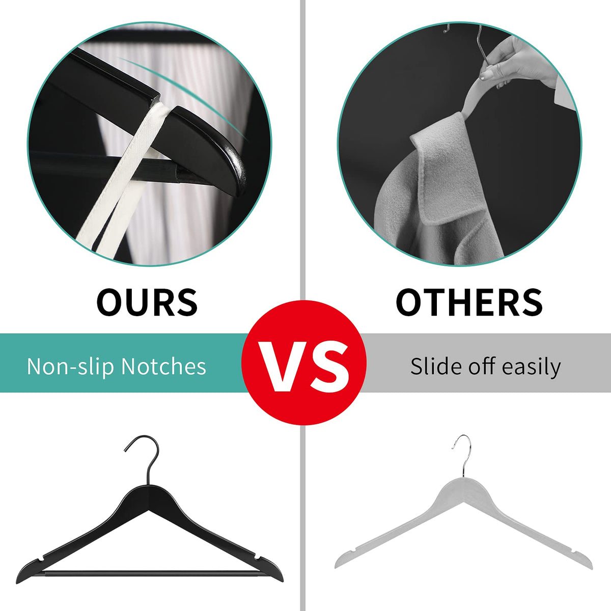 Perfecasa hangers shoulder notches protect garment shape during storage