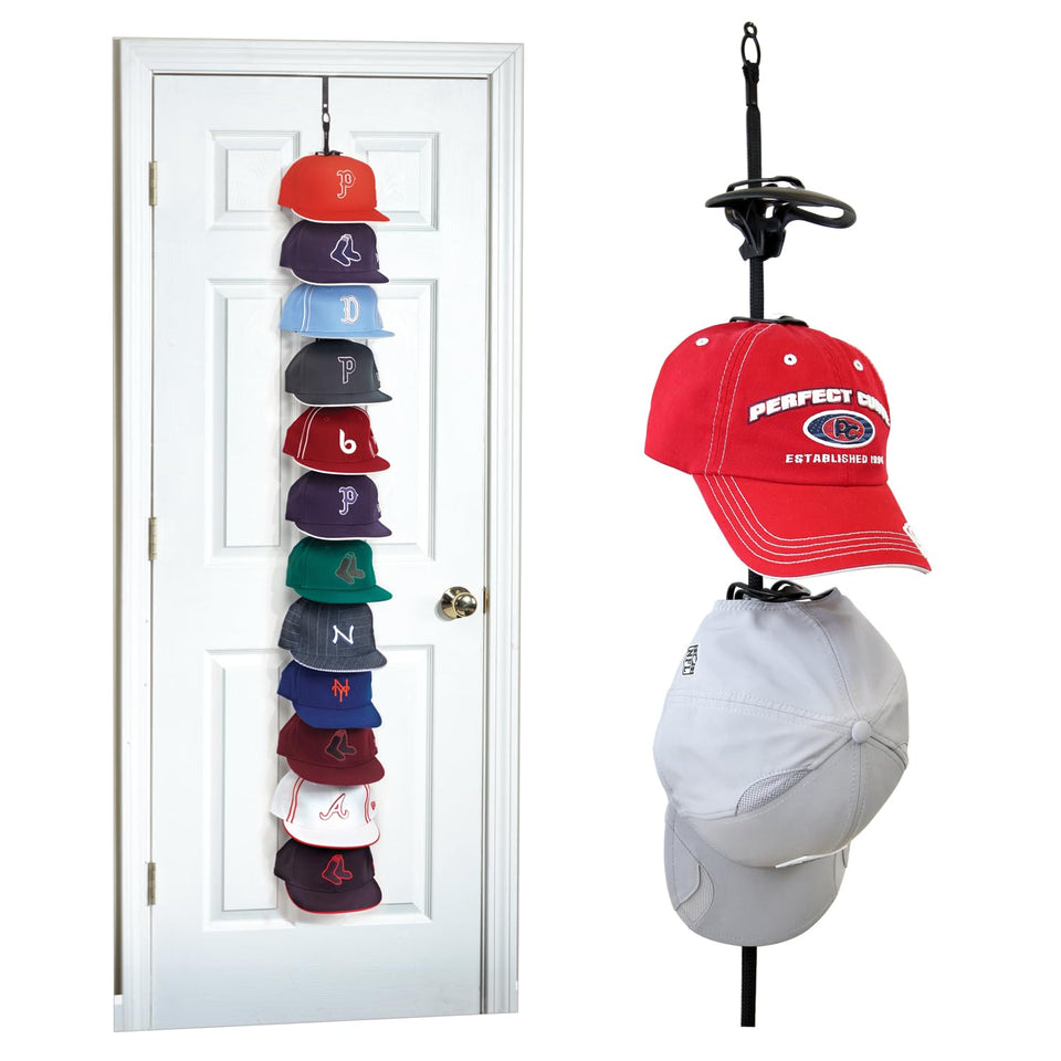Perfect Curve Cap Rack System 36 front display shows logos for quick cap selection.