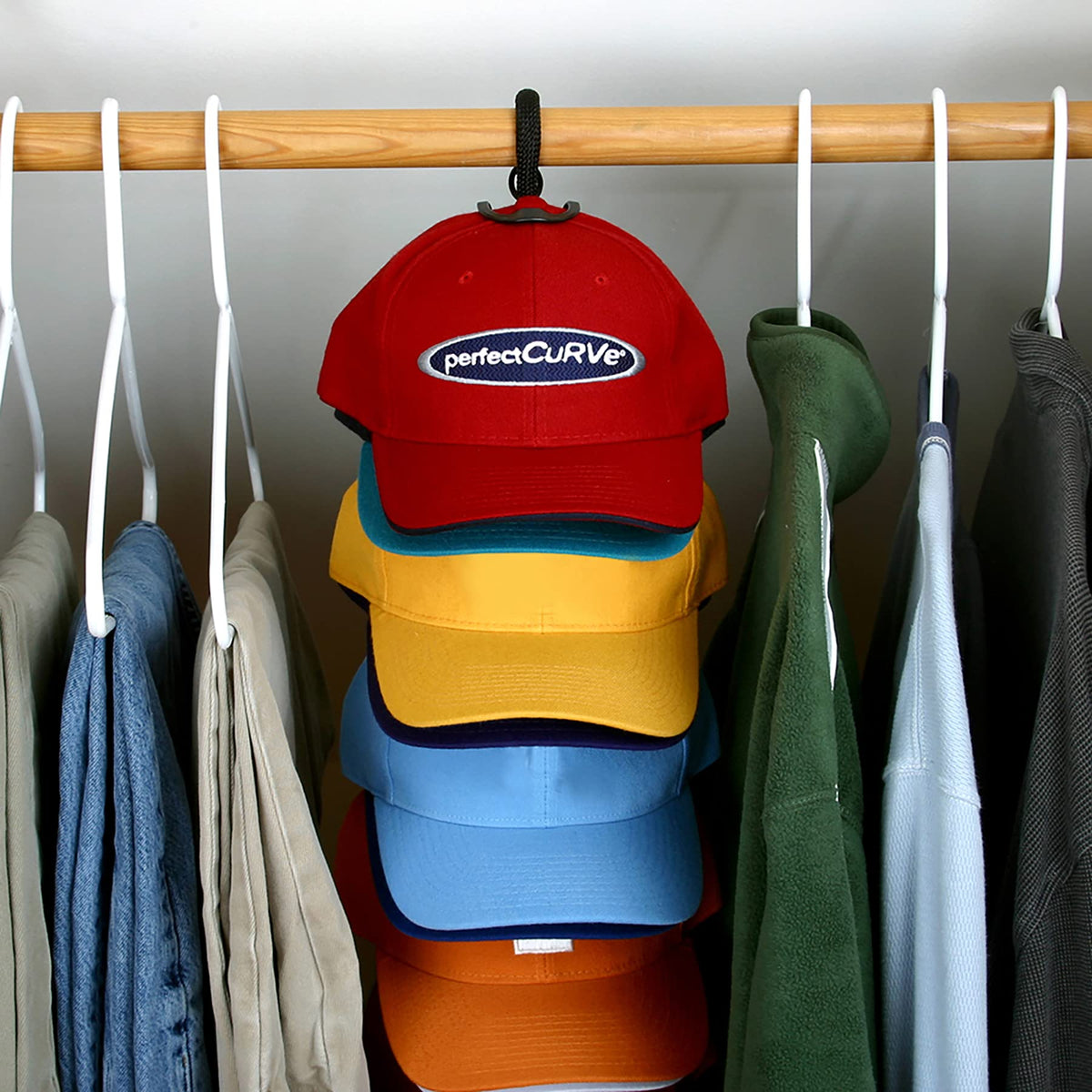 Perfect Curve Cap Rack System 36 wall mount keeps caps organized and accessible.