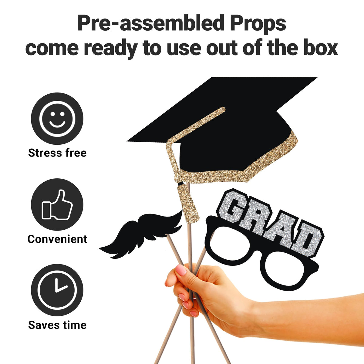 Perfect Occasion Congrats Grad sign adds celebration flair to photos.