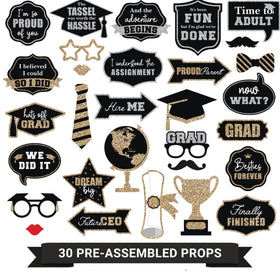 Perfect Occasion graduation prop set of 30 with glitter for photo booth fun.