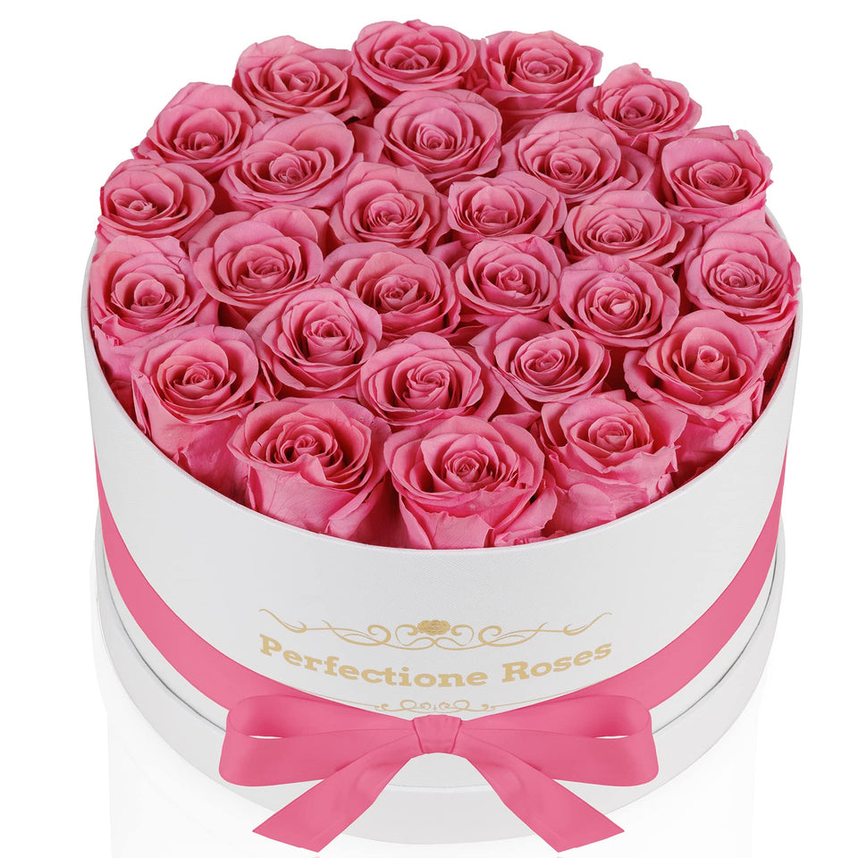 Perfectione Roses 27-roses-in-a-box exterior view; premium gift ready for special occasions.