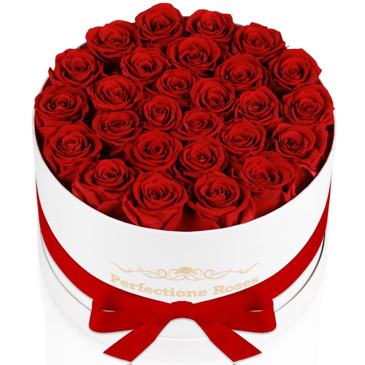 Perfectione Roses 27-rose box close-up showing premium preserved roses for lasting gifting