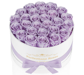 Perfectione Roses: 27 lavender preserved roses in a round box, a luxurious gift idea for her.