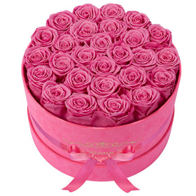 Perfectione Roses 27-rose round box with preserved blooms, ideal for gifting.