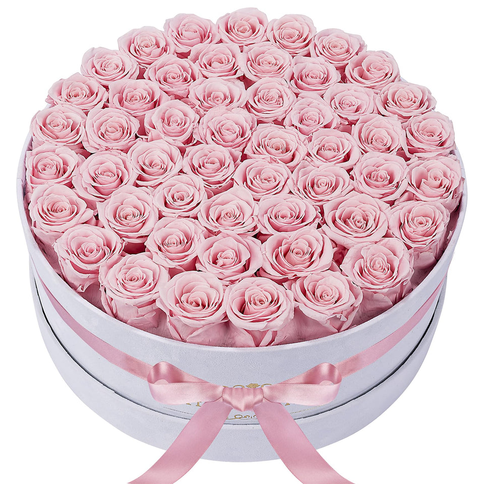 Perfectione Roses 50-piece pink preserved roses in velvet box for enduring decor