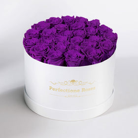 Perfectione Roses Mother’s Day purple round box, an elegant gift option.