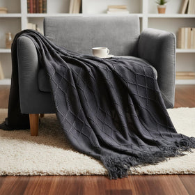 PERFECTMOFEI diamond-pattern grey throw closeup highlighting texture