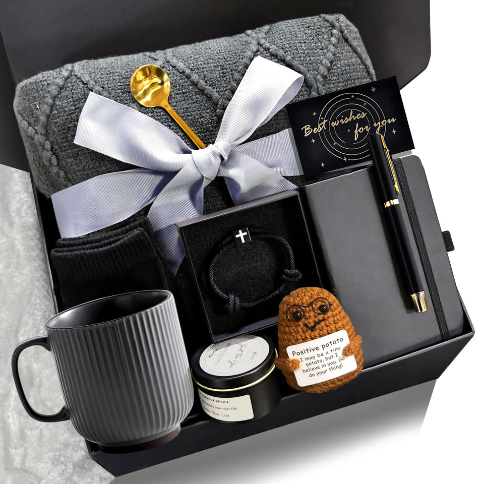 PERFECTMOFEI Fathers Day grey blanket gift basket for cozy warmth and care