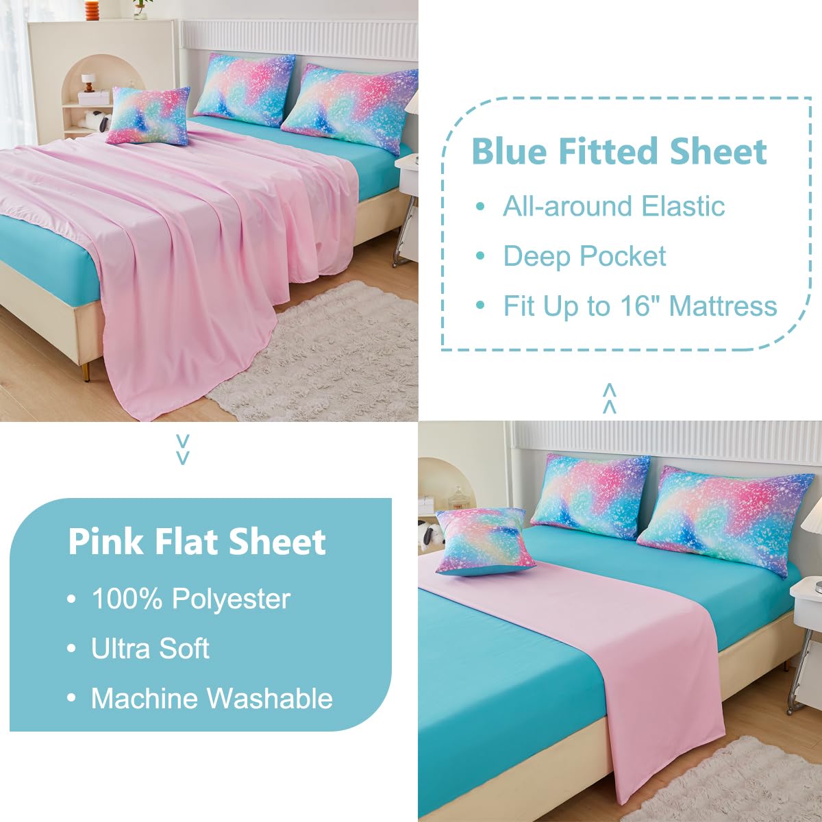 Perfemet gradient rainbow galaxy print brightens bedroom decor.