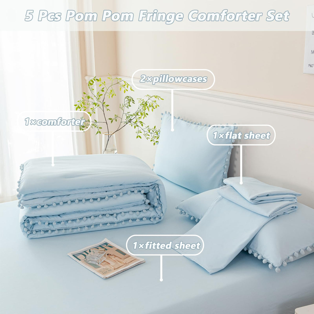 PERFEMET light blue fitted sheet with a 16 inch deep pocket for secure coverage.