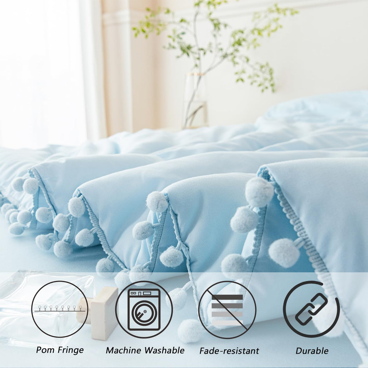 PERFEMET light blue flat sheet provides smooth layering for tidy bedding.