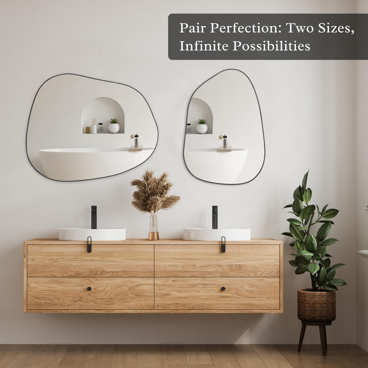 PERFNIQUE wall-mount vanity mirror versatile vertical or horizontal hanging.
