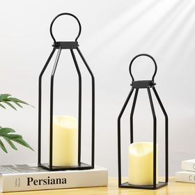 PERFNIQUE black metal lantern with wall hanging ring is ideal for porch or wall decor.
