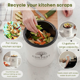 Perfnique carbon filter helps control odors in the bin.